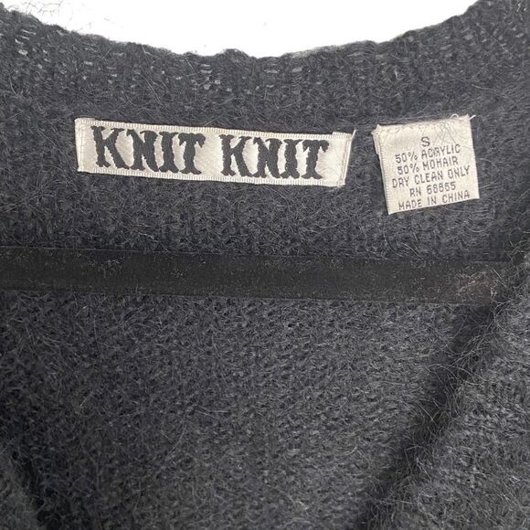 Knit Knit Vintage Mohair Blend Embroidered Cardigan Sweater Black Small - Picture 2 of 6